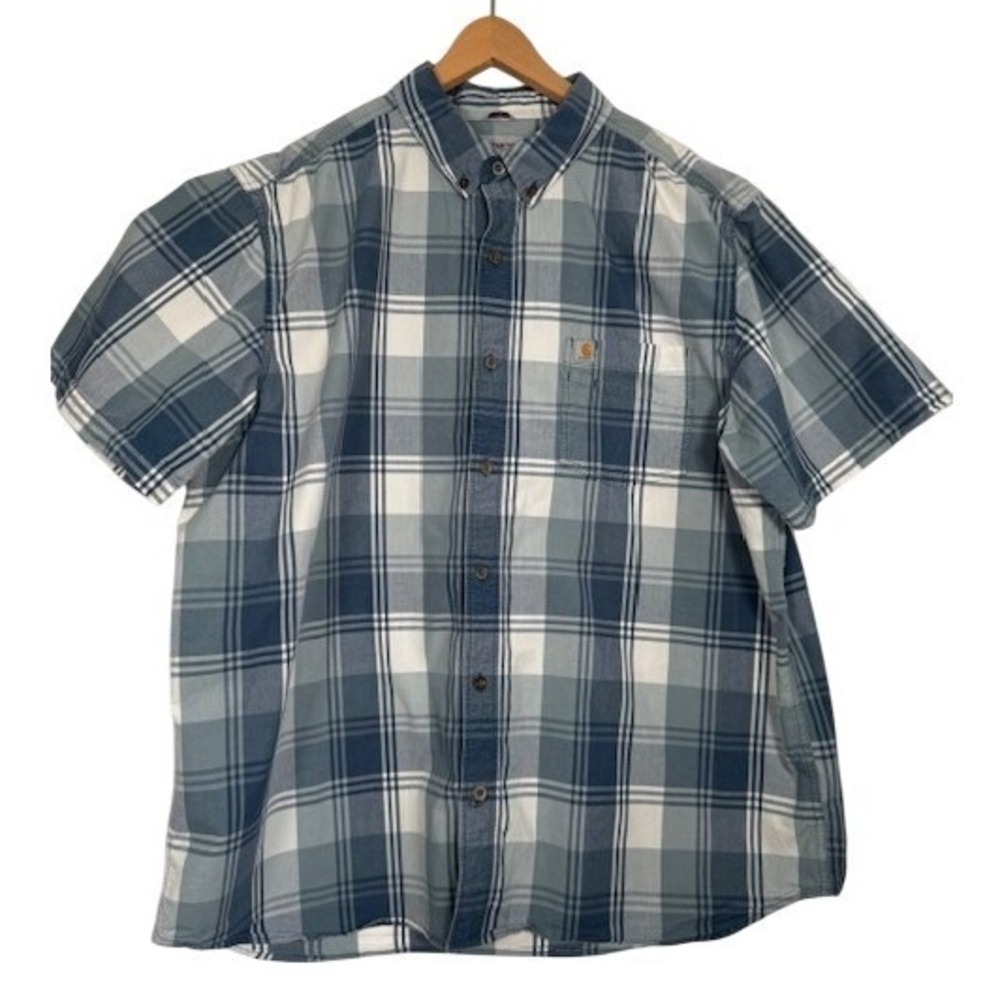 Carhartt Men's Blue Plaid Short Sleeve Button Up Shirt‎ Size 2XL